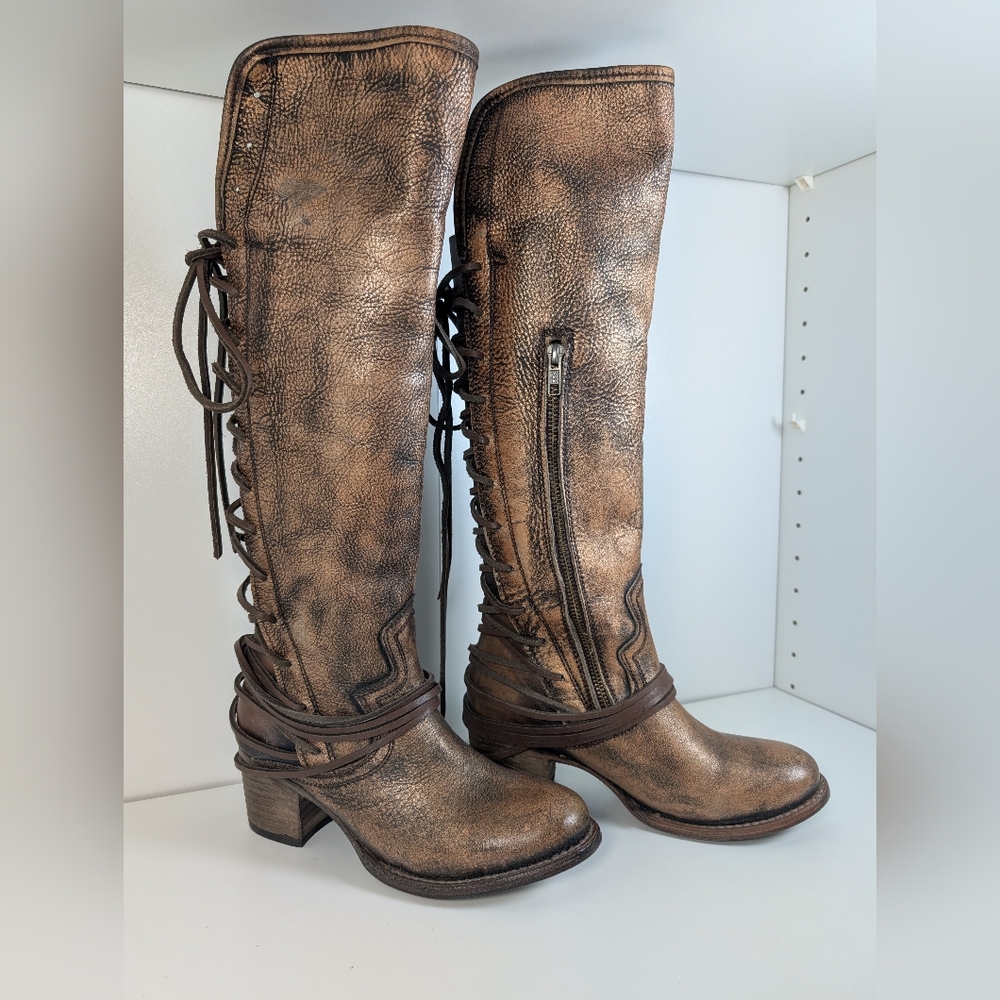 Freebird by Steven Metallic Bronze Lace-Up Knee Boots